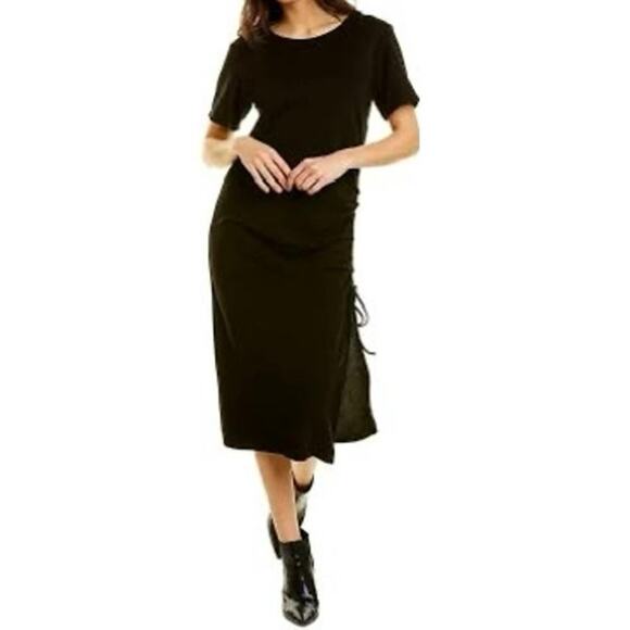 New Line & Dot Ratha Soft Knit T-Shirt Dress Ruched Side Tie Crew Neck Sz L - Picture 1 of 12